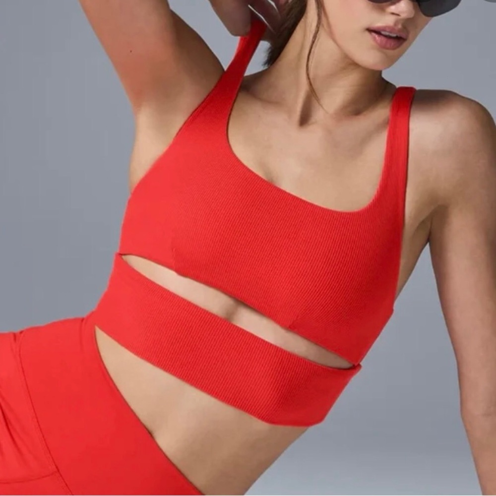 Alo Red Cutout Ribbed Sports Bra Crop Top Size XS